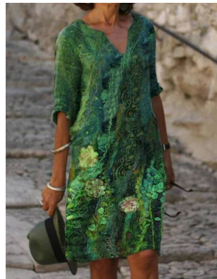 Beatrice | Damen Kleid mit abstraktem Porträt und V-Ausschnitt