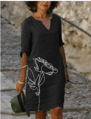 Beatrice | Damen Kleid mit abstraktem Porträt und V-Ausschnitt