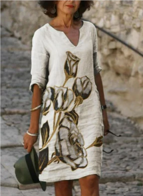 Beatrice | Damen Kleid mit abstraktem Porträt und V-Ausschnitt