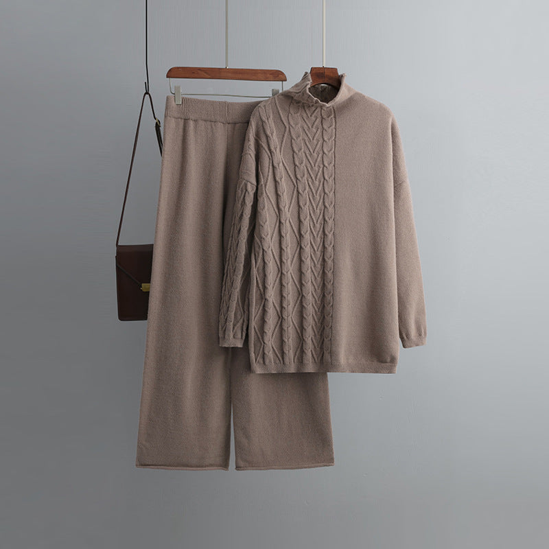 Carolin | Damen Winter Zopfmuster Strick-Loungewear Set