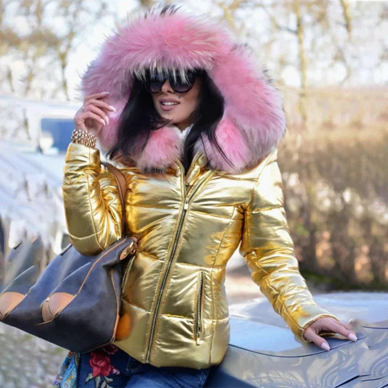 Lena | Damen Winter Steppjacke mit Kapuze und Fell