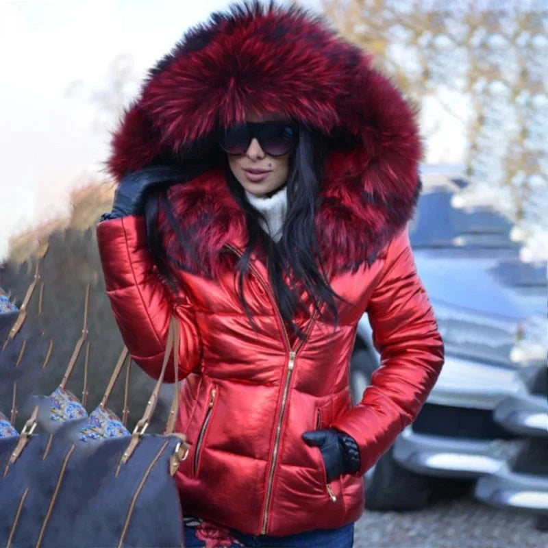Lena | Damen Winter Steppjacke mit Kapuze und Fell