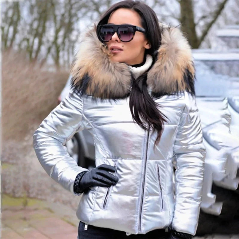 Lena | Damen Winter Steppjacke mit Kapuze und Fell