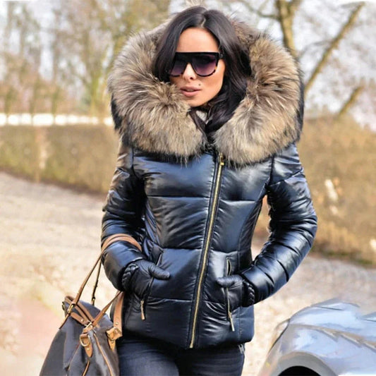 Lena | Damen Winter Steppjacke mit Kapuze und Fell