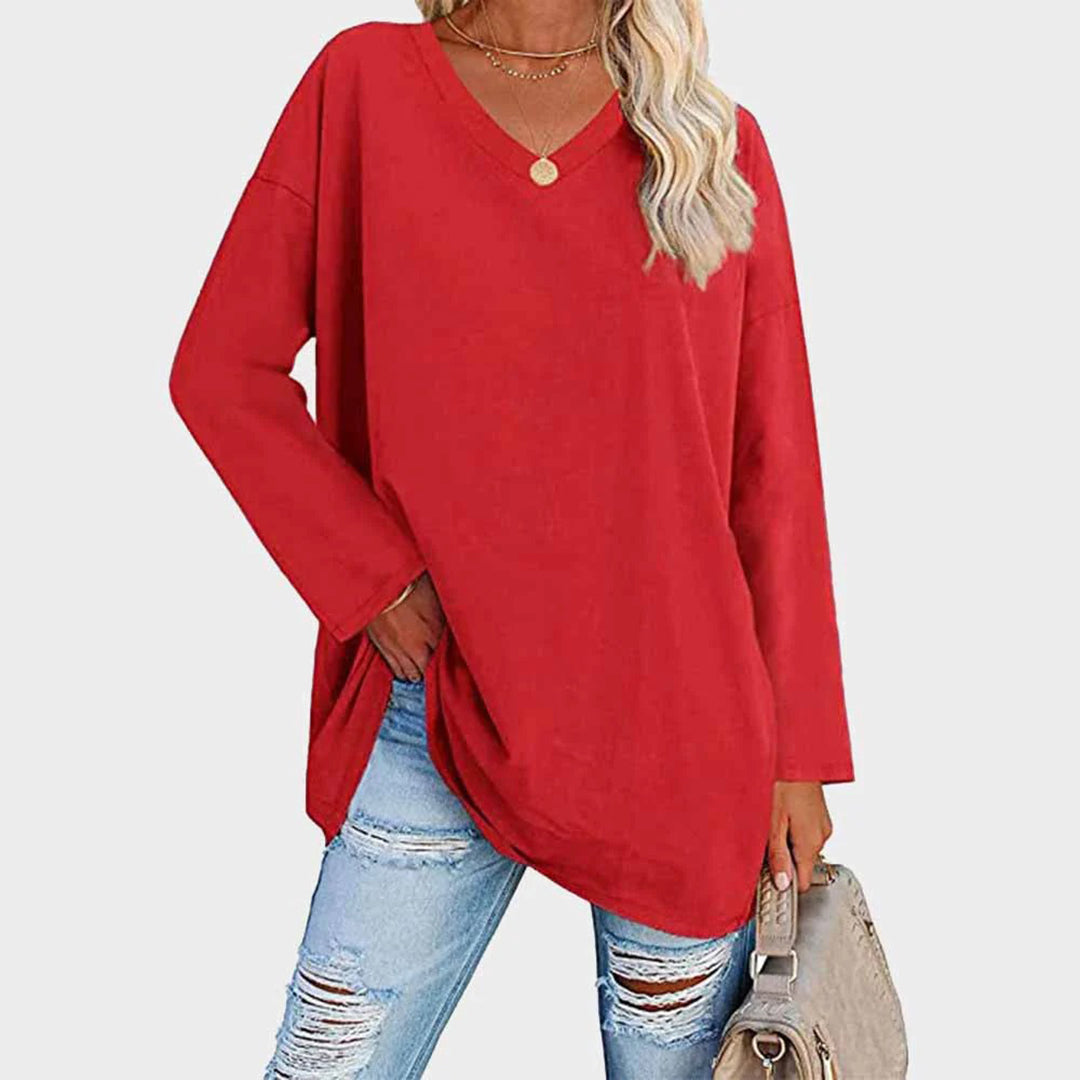 Daniela | Damen Lässig Oversized V-Ausschnitt Oberteil