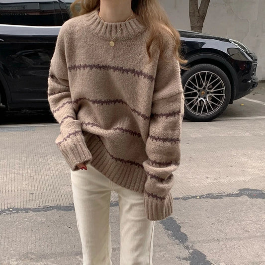 Martina | Damen Gemütlicher Gestreifter Winterpullover