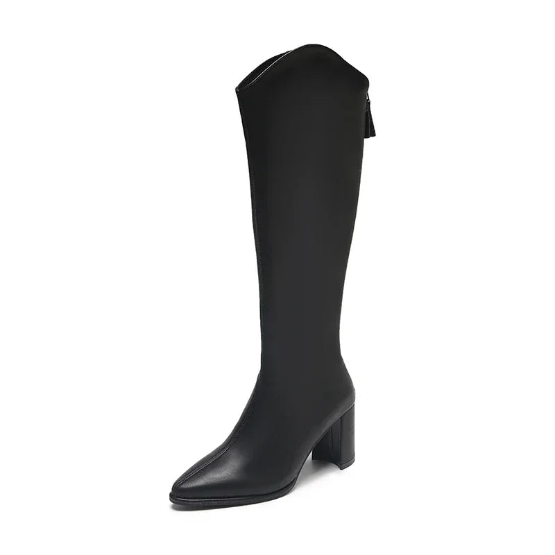 Lydia | Damen Kniestiefel mit hohem Absatz und spitzer Spitze