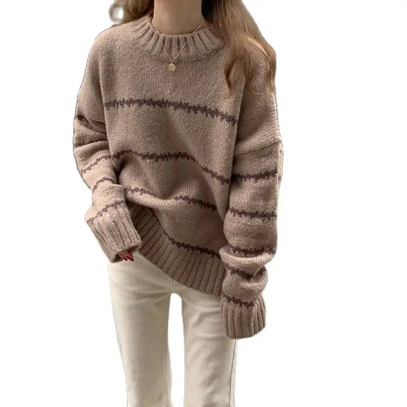 Martina | Damen Gemütlicher Gestreifter Winterpullover