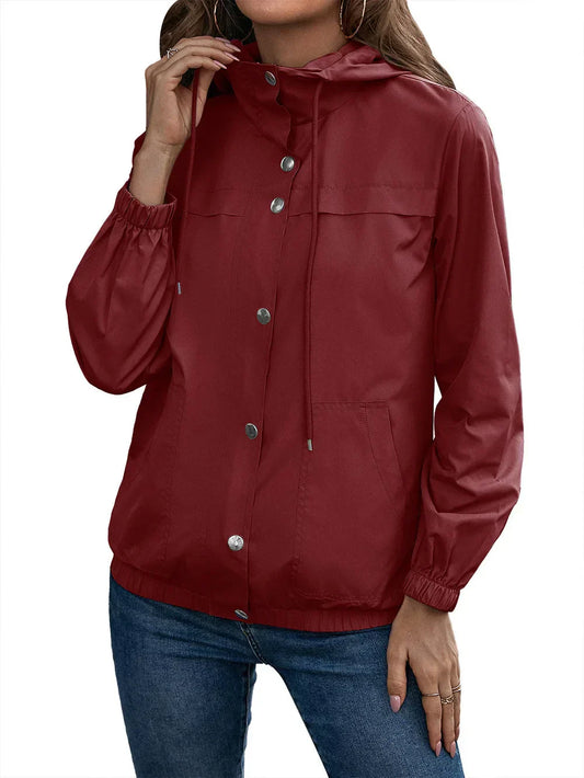 Gudrun | Damen Lässiger Mantel mit Kapuze und Knopfleiste vorne