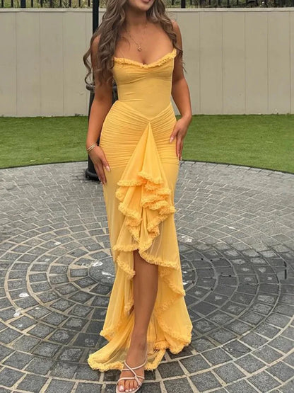 Marie | Damen Schulterfreies Rüschen Hochzeitsgastkleid