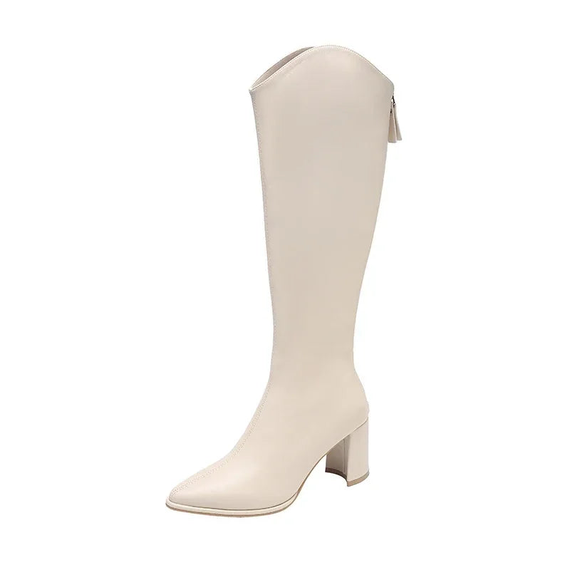 Lydia | Damen Kniestiefel mit hohem Absatz und spitzer Spitze