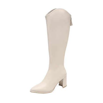 Lydia | Damen Kniestiefel mit hohem Absatz und spitzer Spitze