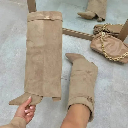 Petra | Damen Leder Oberschenkelhohe Stiefel mit Schnalle