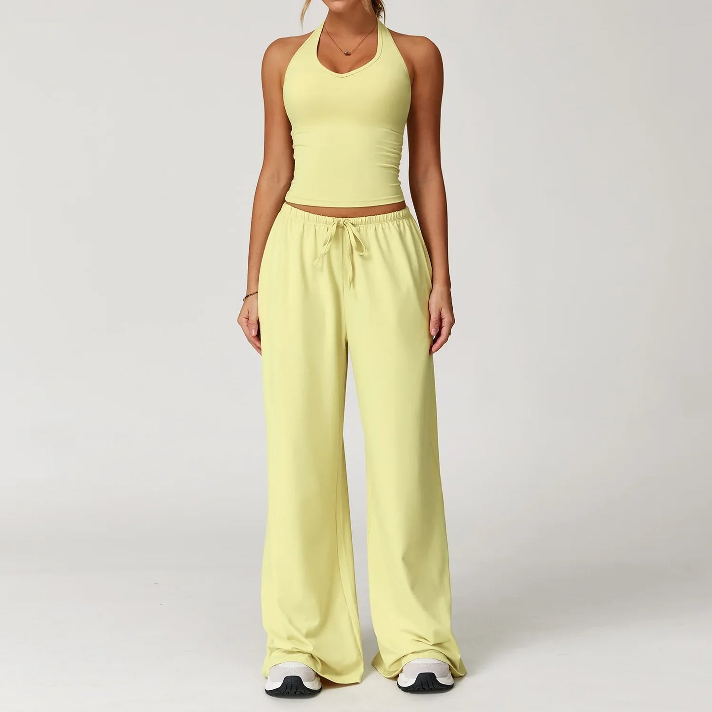 Laura | Damen Freizeit Neckholder Crop-Top Hosen Set