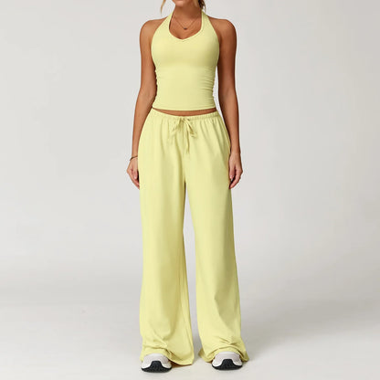 Laura | Damen Freizeit Neckholder Crop-Top Hosen Set