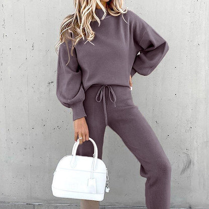 Katharina | Weiches Strick Lounge Set mit Kordelzug Taille Damen