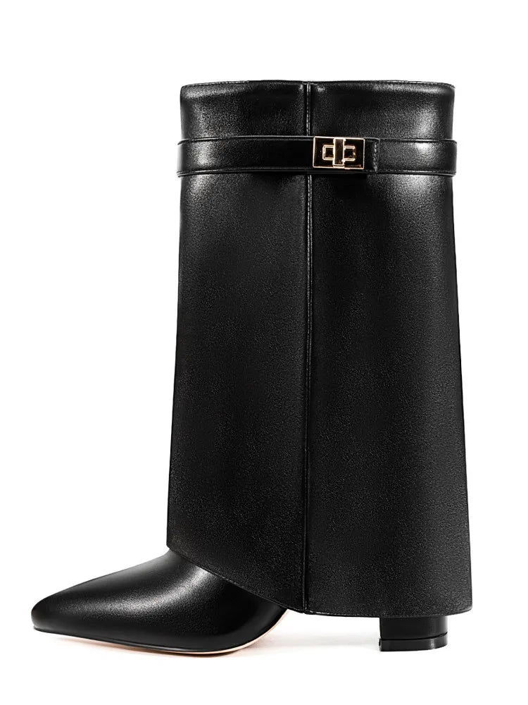 Petra | Damen Leder Oberschenkelhohe Stiefel mit Schnalle