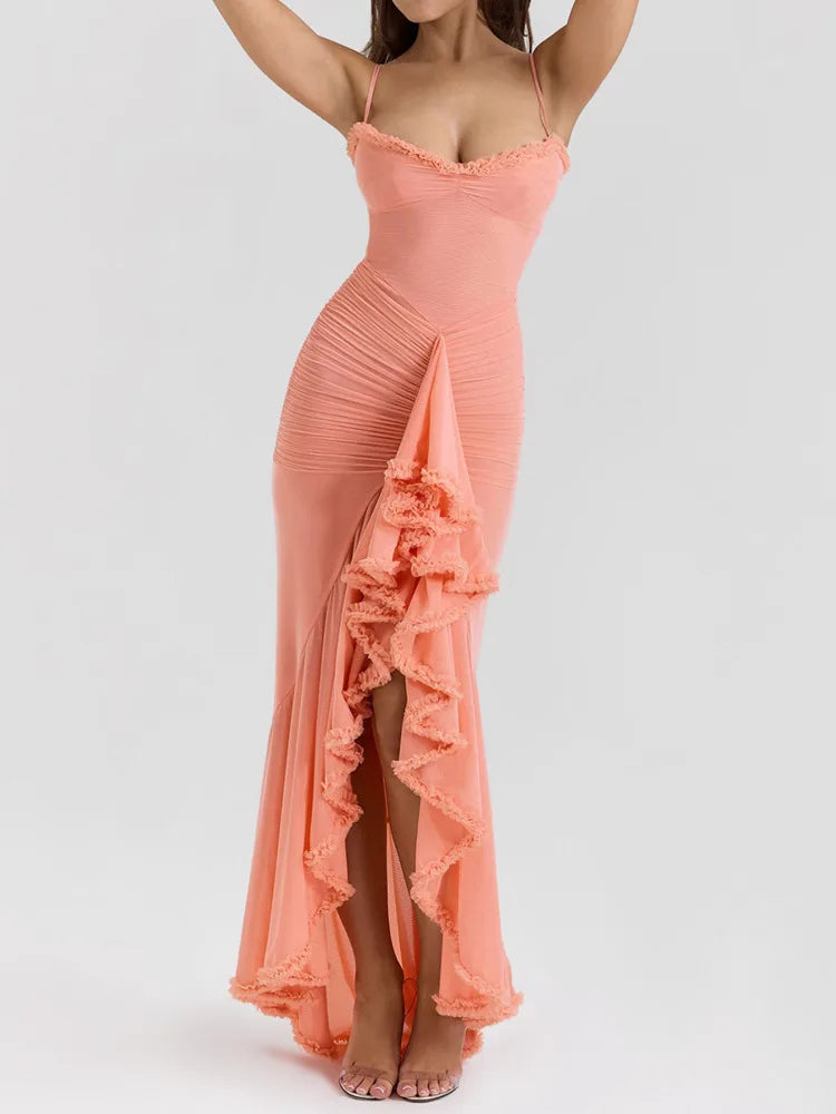 Marie | Damen Schulterfreies Rüschen Hochzeitsgastkleid