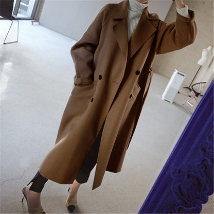 Hanna | Eleganter Damen Langer Wollmantel mit Taschen