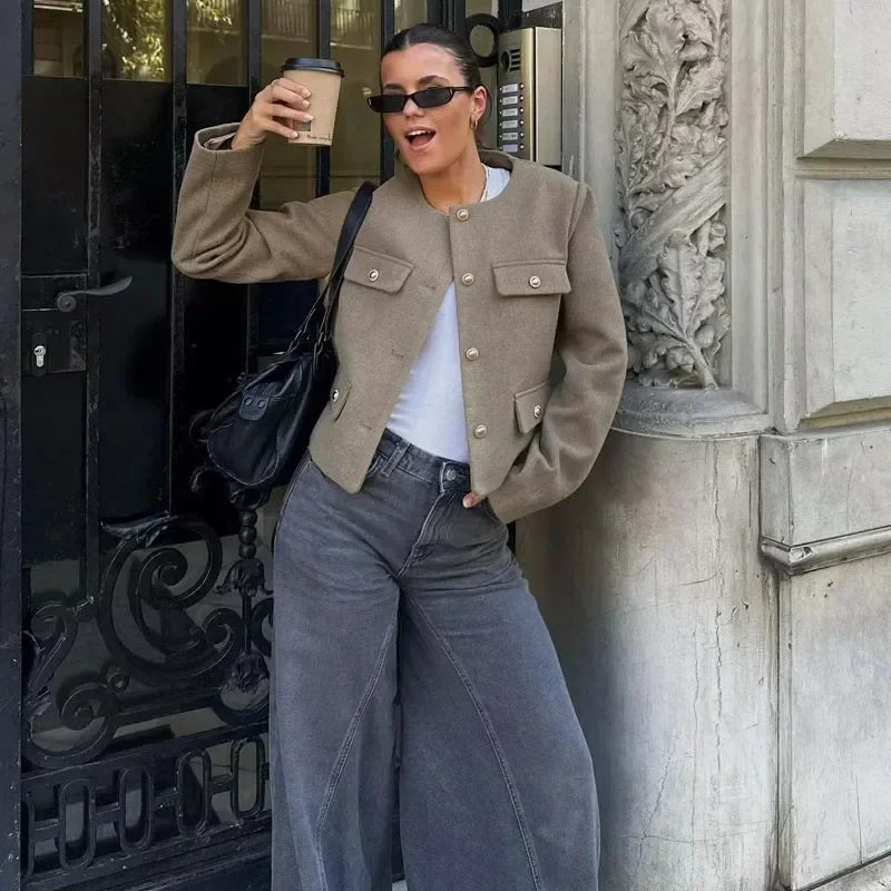 Johanna | Damen Klassische Kurzjacke mit Knopfleiste vorne