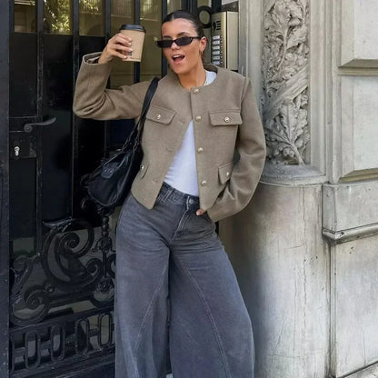 Johanna | Damen Klassische Kurzjacke mit Knopfleiste vorne