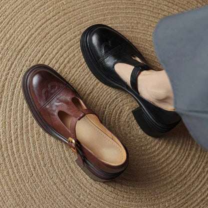 Johanna | Klassische Damen Leder T-Riemchen Schuhe