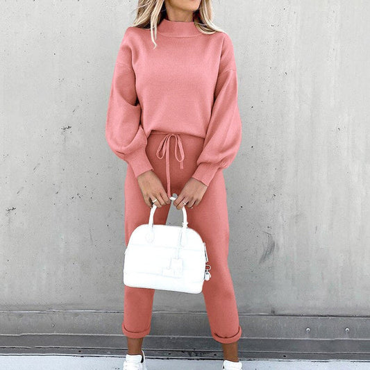 Katharina | Weiches Strick Lounge Set mit Kordelzug Taille Damen