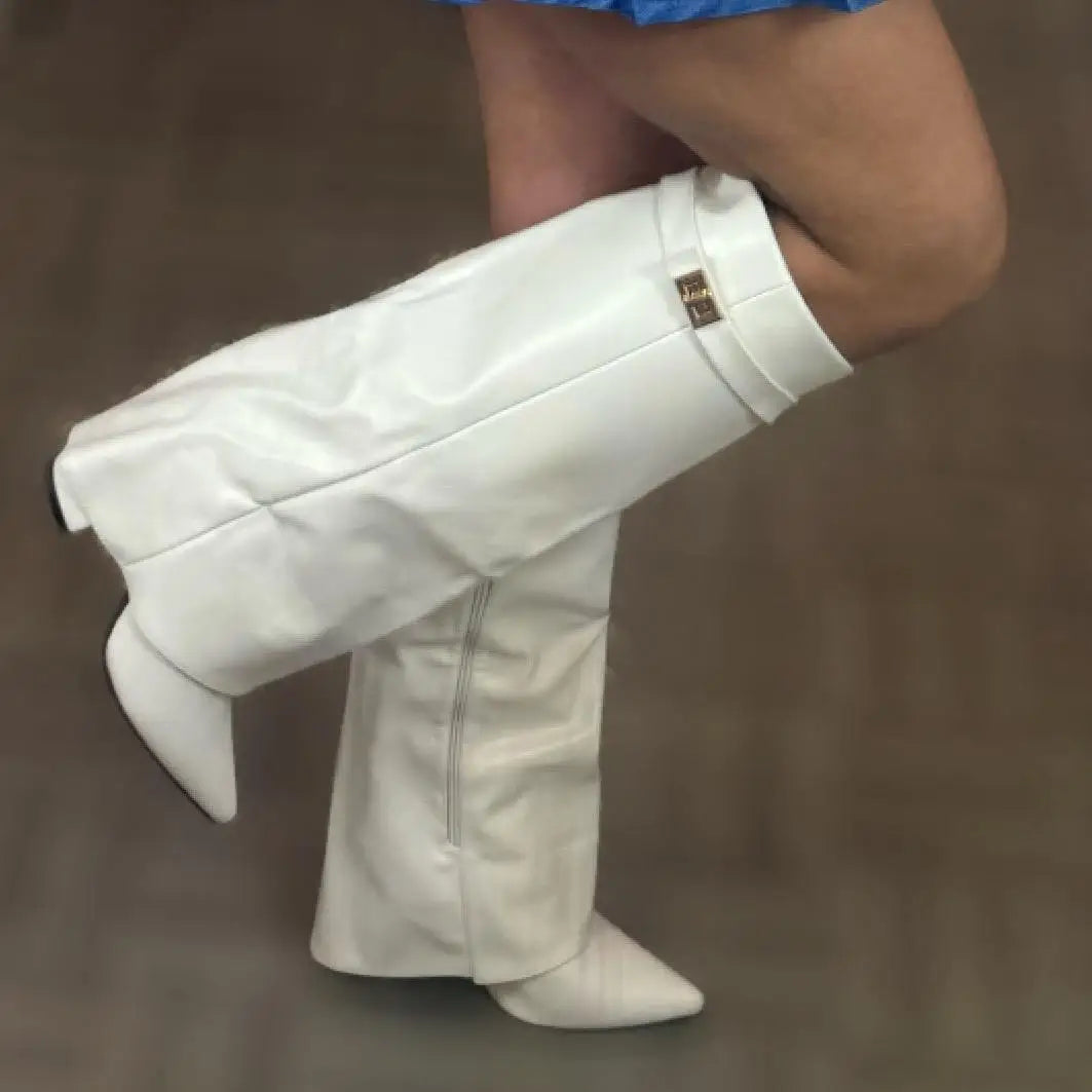 Nicole | Damen Leder Oberschenkelhohe Stiefel mit Schnalle