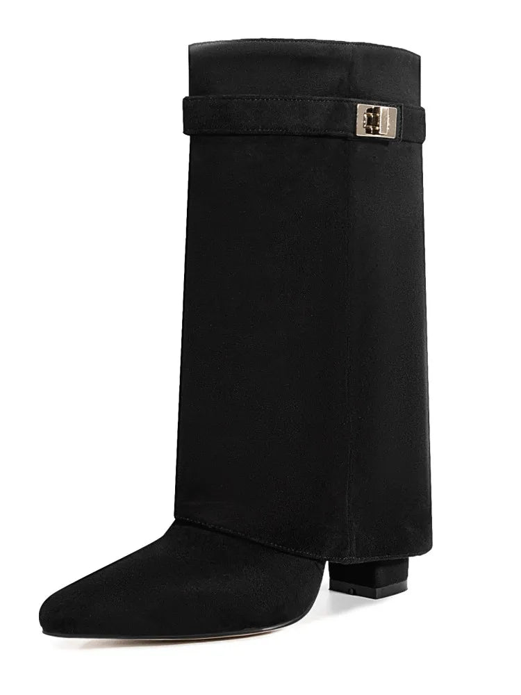 Petra | Damen Leder Oberschenkelhohe Stiefel mit Schnalle