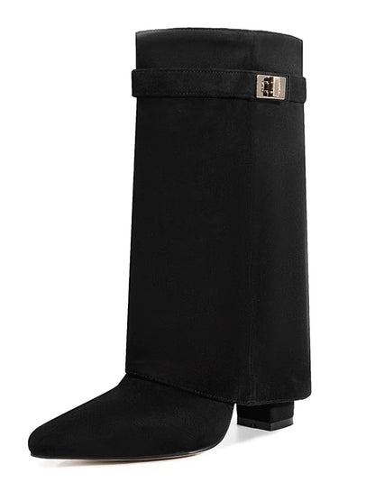 Petra | Damen Leder Oberschenkelhohe Stiefel mit Schnalle