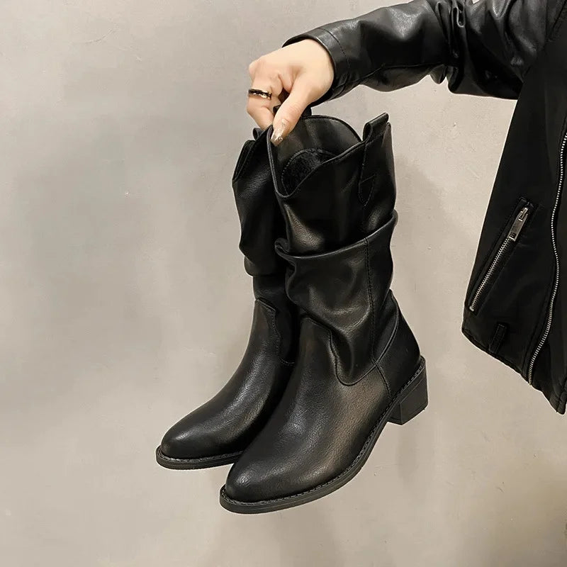 Franziska | Damen Leder Kniehohe Stiefel mit Absätzen