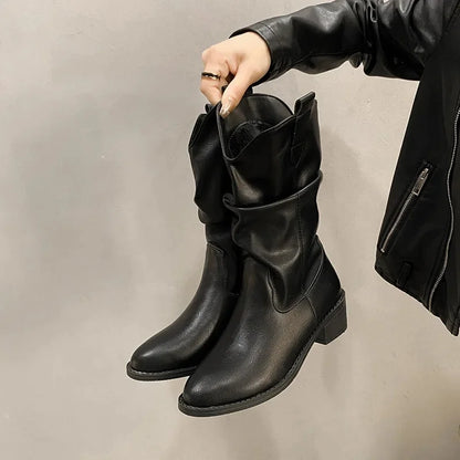 Franziska | Damen Leder Kniehohe Stiefel mit Absätzen