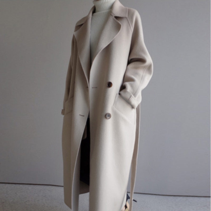 Hanna | Eleganter Damen Langer Wollmantel mit Taschen