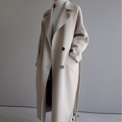 Hanna | Eleganter Damen Langer Wollmantel mit Taschen