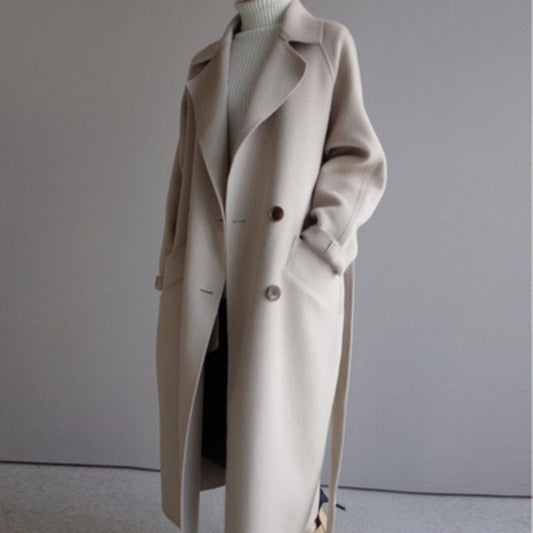 Hanna | Eleganter Damen Langer Wollmantel mit Taschen