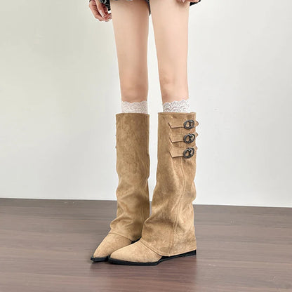 Yvonne | Damen Leder Oberschenkelhohe Stiefel mit Schnalle