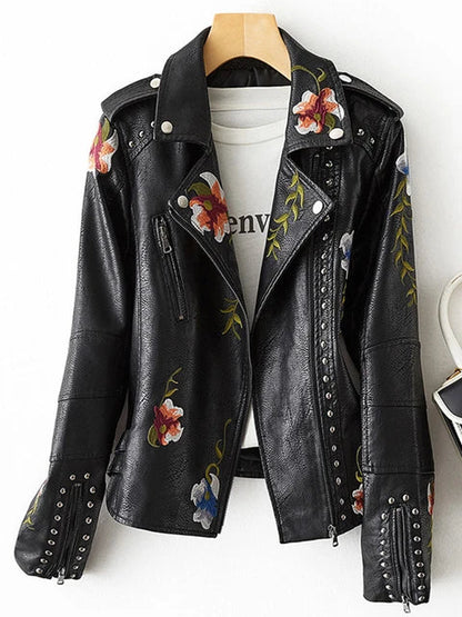 Yvonne | Damen Bikerjacke mit Blumenmuster und Nieten