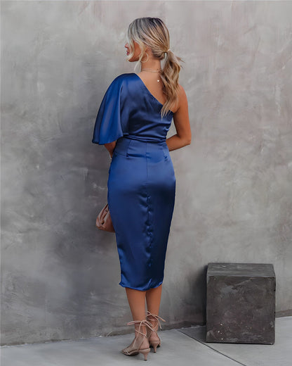 Felicia | Damen Satin-Kleid mit Ein-Schulter-Design und Seitenschlitz