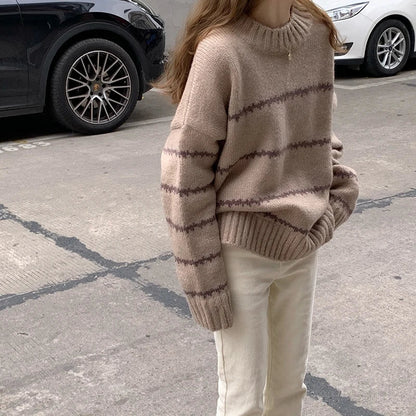 Martina | Damen Gemütlicher Gestreifter Winterpullover