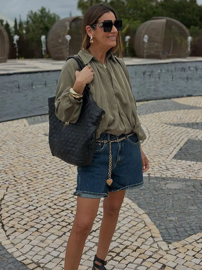 Helga | Damen Bluse mit Plisseefalten und Laternenärmeln