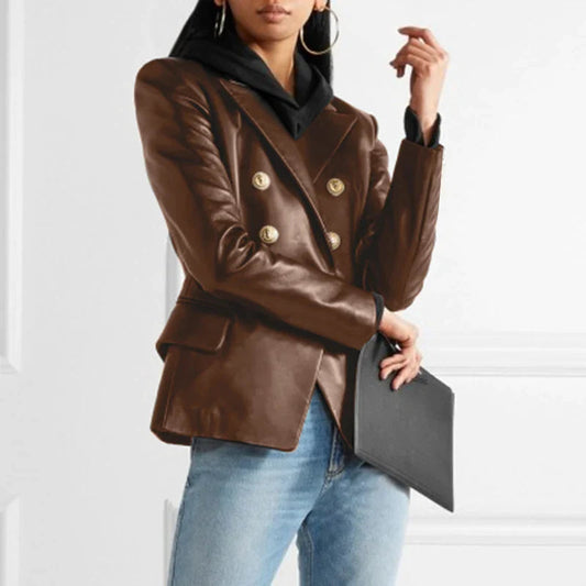 Annika | Damen Winter Zweireihige Blazerjacke