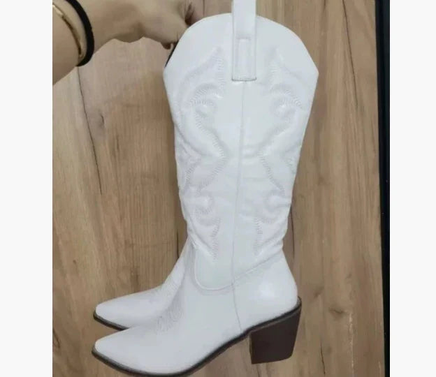 Elfriede | Damen Leder Kniehohe Stiefel mit Absätzen