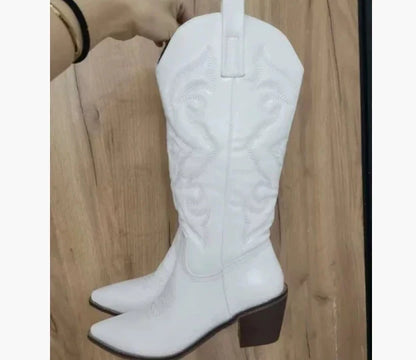 Elfriede | Damen Leder Kniehohe Stiefel mit Absätzen