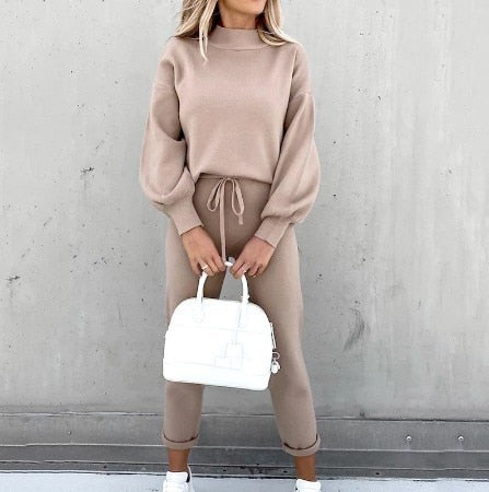 Katharina | Weiches Strick Lounge Set mit Kordelzug Taille Damen