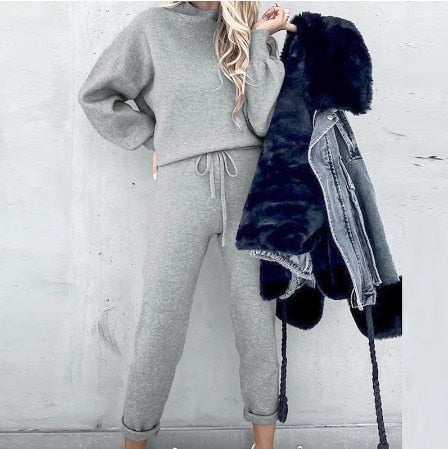 Katharina | Weiches Strick Lounge Set mit Kordelzug Taille Damen