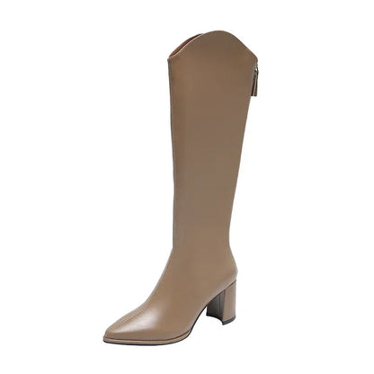 Lydia | Damen Kniestiefel mit hohem Absatz und spitzer Spitze