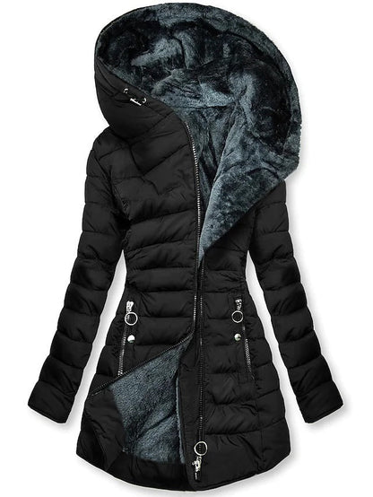 Emma | Damen Langer Steppmantel mit Weichem Futter und Kapuze