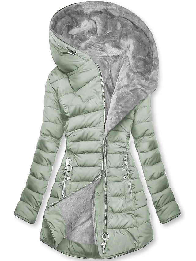 Emma | Damen Langer Steppmantel mit Weichem Futter und Kapuze