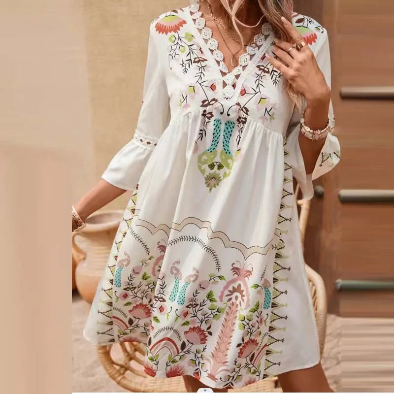 Elke | Damen Sommerkleid Boho Mini Loose-Fit