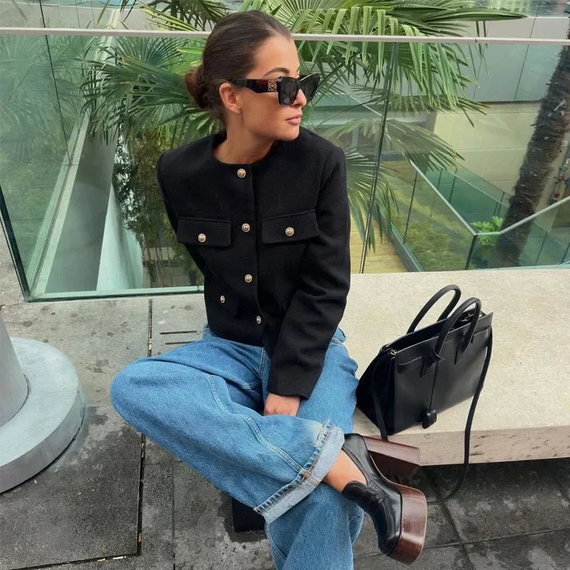 Johanna | Damen Klassische Kurzjacke mit Knopfleiste vorne